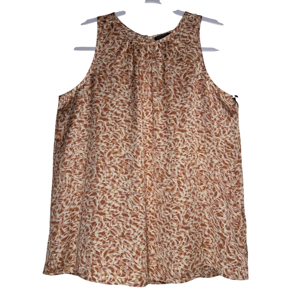 Vince Camuto Sleeveless Pleated Blouse Tan Abstract Print XS 91323B062